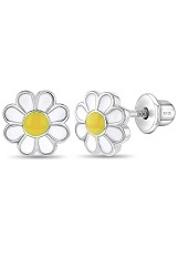 catchy silver enamel daisy flower baby earrings